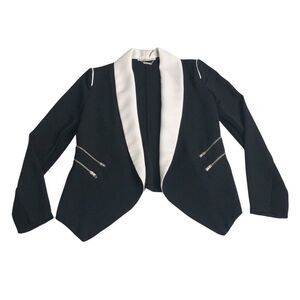 AMS Pure Jacket Women 4 Black Open Front Moto Career Stretch Lightweight Sweater